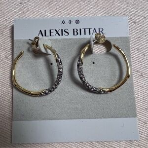 Alexis Bittar Gold Two-Tone Pave Hoop Earrings Sapphire NEW